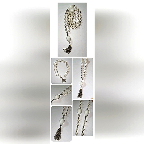 Vintage Acrylic Interchangeable White Beaded Tassel Necklace & Bracelet 24” - Picture 1 of 1